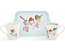 Wrendale Designs Winter Friends 2 Porcelain Mugs & Tray Set, 180ml, Set of  2, Multi