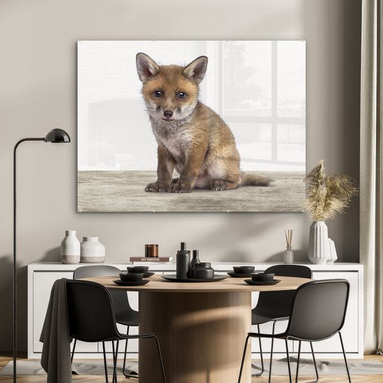 MuchoWow® Peinture sur verre 120x90 cm - Peinture sur verre acrylique - Renard - Bébé renard - Enfants - Filles - Garçons - Photo sur verre - Peintures