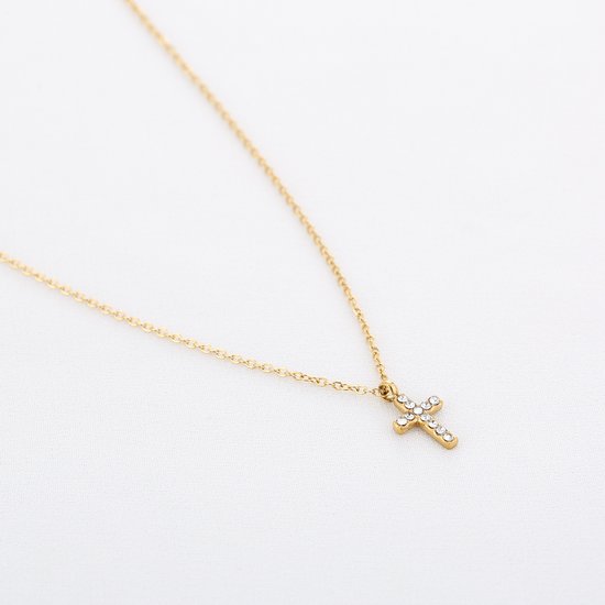 Collier avec croix avec diamants - Or - Acier inoxydable - Sans nickel -  Michelle Bijoux | bol