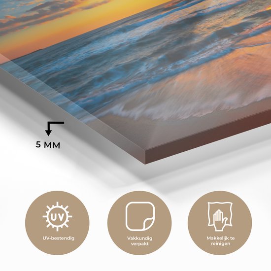 Tableau sur Verres - Tableau sur verre - Coucher de soleil - Horizon - Mer - Nuages - Décoration murale - Tableau mer - Photo sur verre - Verre acrylique - 120x60 cm - Décoration murale