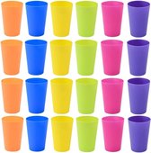 24 Stuks Plastic Bekers Herbruikbare Bekers 250 ml Drinkbekers voor Kinderen, 6 Kleuren Kleurrijke Camping Beker Set Ideaal voor Keuken, Buitenfeestjes, Picknicks, BBQ's, Reizen en Meer