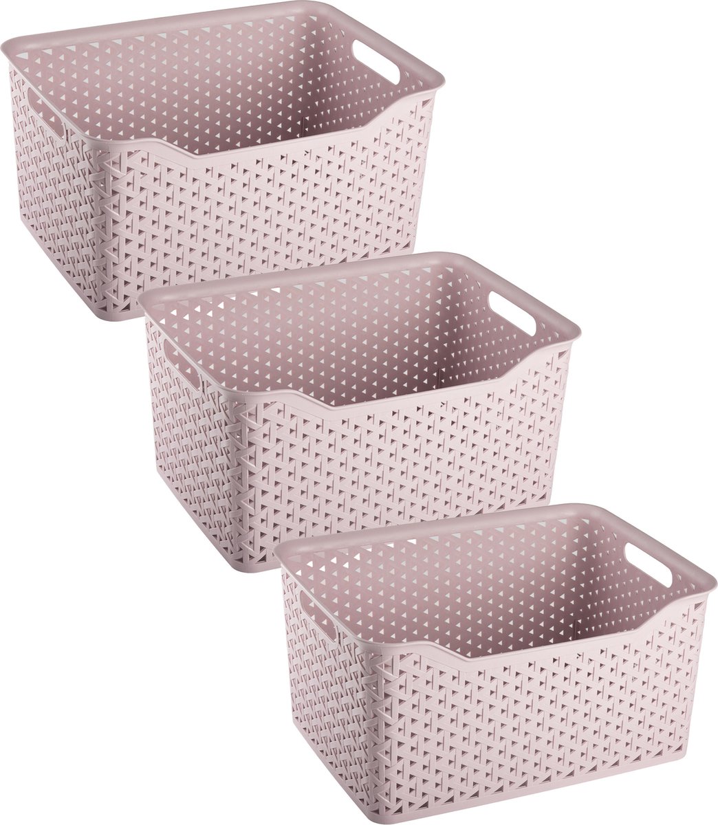 Plasticforte opbergmand/kastmandje - 3x - 18 liter - roze - kunststof - 29 x 39 x 19 cm