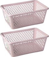 Plasticforte opbergmand/kastmandje - 2x - 13 liter - roze - kunststof - 26 x 37 x 14 cm