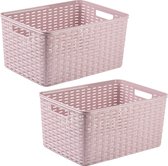 Plasticforte opbergmand/kastmandje - 2x - 18 liter - roze - kunststof - 28 x 38 x 19 cm