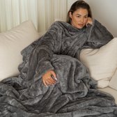 Cosas - Snuggie - Hoodie deken - Fleece deken - Plaid met mouwen - Grijs - 180x130cm