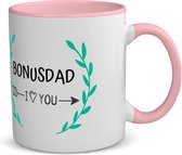 Akyol - bonusdad i love you koffiemok - theemok - roze - Papa - de liefste bonusvader - vader cadeautjes - vaderdag - verjaardag - geschenk - kado - 350 ML inhoud