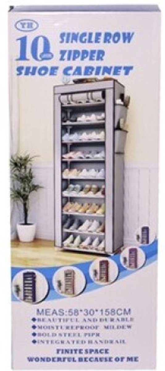 Concorde Mobiele schoenenkast/opbergkast met 9 leg niveaus - opvouwbaar - grijs - 58 x 30 x 158 cm van Concorde — afbeelding 2
