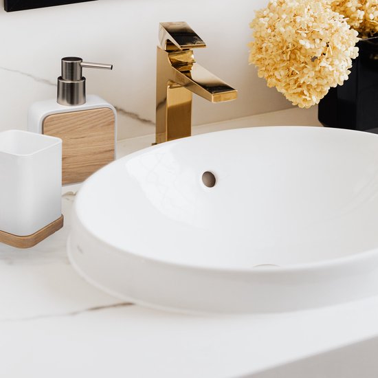 5Five boîte à crayons/organisateur de bureau - blanc - 10 x 8 cm - bambou - carré - rangement bureau/loisirs