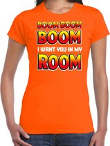 Bellatio Decorations Foute party t-shirt dames - Boom boom boom i want you in my room -oranje -carnaval XXL