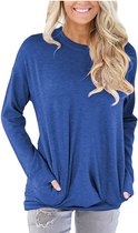 ASTRADAVI Casual Wear - Dames O-Hals Sweater - Trendy Trui met 2 Zakken - Heather Koningsblauw / Small