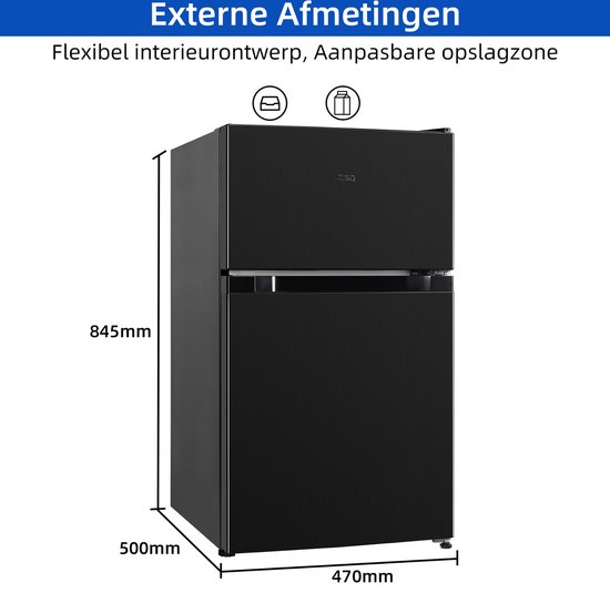 CHiQ FTM86L4E - Tafelmodel Koelkast Met Vriesvak - 86 Liter - E Energy Label - 39dB - Zwart - 12 jaar garantie op compressor van CHiQ — afbeelding 3