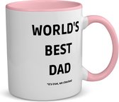 Akyol - world's best dad it's true we checked koffiemok - theemok - roze - Papa - werelds beste vader - vader cadeautjes - vaderdag - verjaardag - geschenk - kado - vader artikelen - 350 ML inhoud