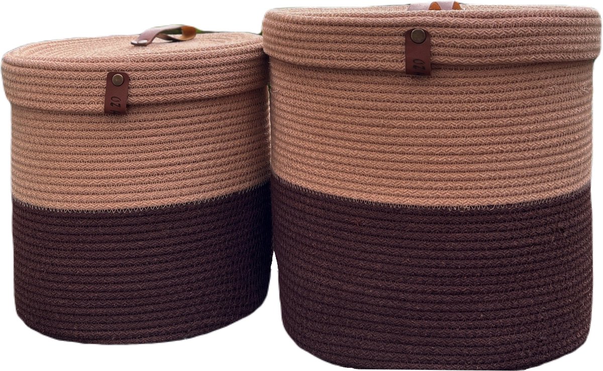 OZ Home - 2-delige Mandenset met Deksel - Bruin/Beige - Duurzaam & Functioneel - Voor Opslag en Organisatie
