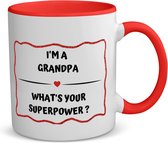 Akyol - i'm a grandpa what's your superpower? koffiemok - theemok - rood - Opa - opa met superkracht - verjaardag - cadeautje voor opa - opa artikelen - kado - geschenk - 350 ML inhoud
