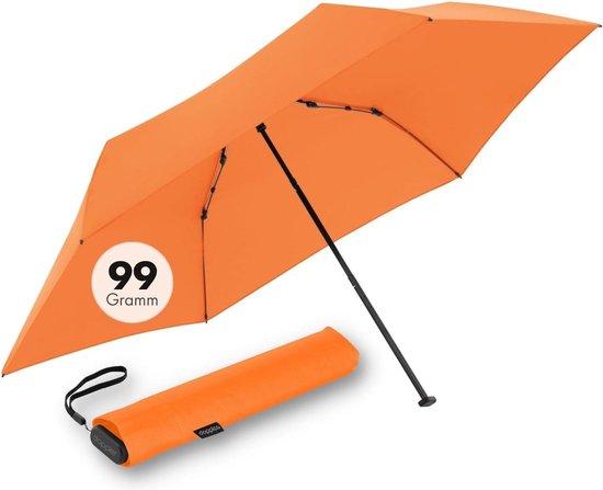 Zakparaplu Zero 99 Flat I Ultra lichte paraplu I Kleine paraplu I Mini Paraplu I Gemakkelijk te openen I Plat & Compact I Zakparaplu Winddicht, vibrant oranje