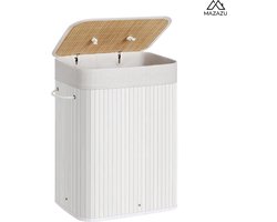 MIRA Home - Wasmand met deksel - Wasbox bamboe met handvatten - Wit - 72 liter - 40x30x60 cm