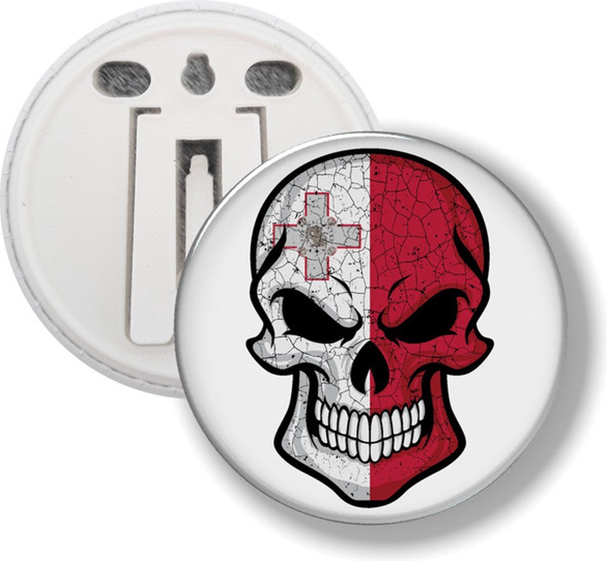Button Met Clip - Schedel Vlag Malta