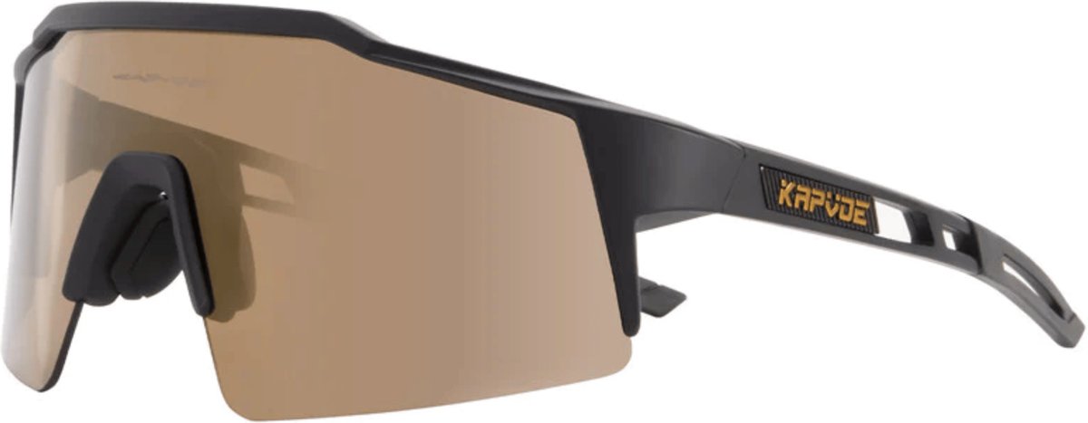 KAPVOE Sport Zonnebril - COMPLETE SET - 4 GLAZEN - Fietsbril - Sportbril - Mountainbike - Ski - Wintersport - Sneeuw - Polariserend - UV 400 - Nachtbril - Frame voor Zonnebril op Sterkte - Hoesje -Brillenkoker - ZWART - Kapvoe