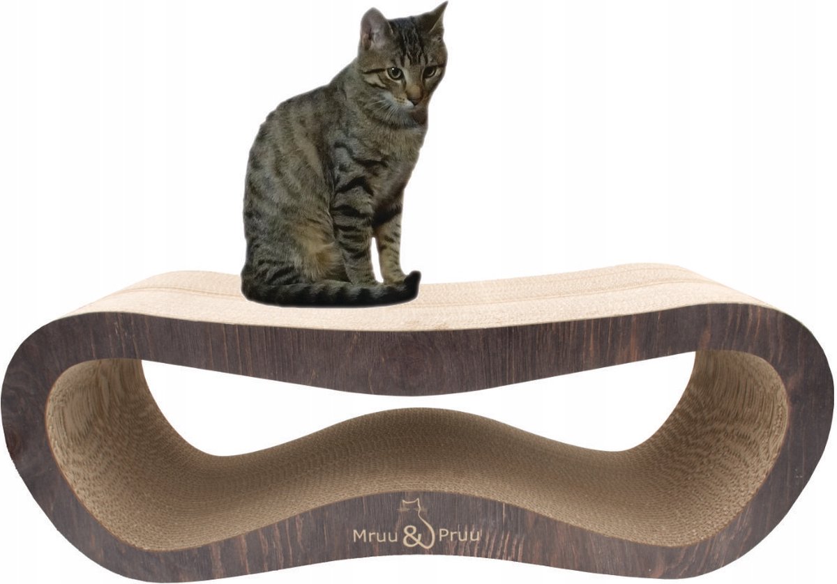 Mruu&Pruu GROOT KATTENKRAASBED Kattenmand Krabplank Krabpaal Karton Krabmand Kattenbed 78x28x24 cm BRUIN thumbnail 4