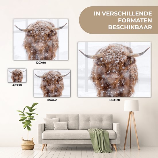 MuchoWow® Peinture sur Verre - Highlander écossais - Cornes - Neige - 40x30 cm - Peintures sur Verre Acrylique - Photo sur Glas