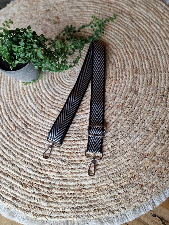 Bag Strap Zwart Zilver - Zilver Metaal - Black - Tassenriem - Schouderband - Schouderriem tas - Tassen riem - Tas hengsel - Tassen band - gitaar strap - cameratas band - cross body - verstelbare riem - bag belt - handtas bandje