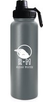 Raven-Merchandise-40oz Drinkfles met Wijde Mond-Dubbelwandige Geïsoleerde -Thermische Prestatie - Grijs Poedergecoat met Siliconen Tuitdeksel.