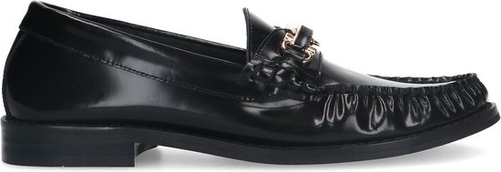 Manfield - Femme - Mocassins en cuir noir avec chaîne dorée - Taille 37