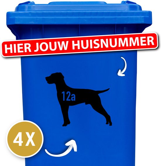 Container sticker - klikostickers - kliko sticker voordeelset - 4 stuks - Vizsla - zwart - vuilnisbak stickers - container sticker hond