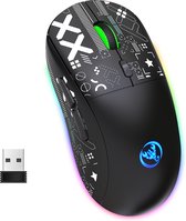 HXSJ T90 2.4G Stille Draadloze Gaming Muis - Bluetooth - Computermuizen - Ultra licht - RGB Verlichting - Zwart