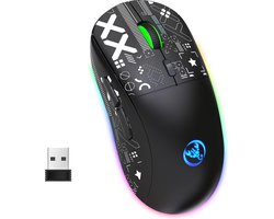 HXSJ T90 2.4G Stille Draadloze Gaming Muis – Bluetooth – Computermuizen – Ultra licht – RGB Verlichting – Zwart