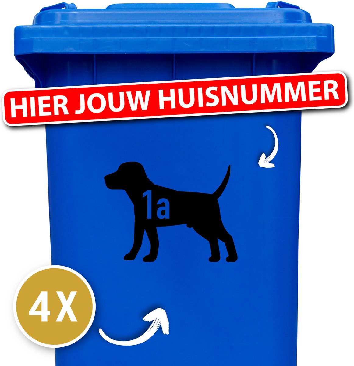 Container sticker - klikostickers - kliko sticker voordeelset - 4 stuks - Beagle - container sticker huisnummer - zwart - vuilnisbak stickers - container sticker hond