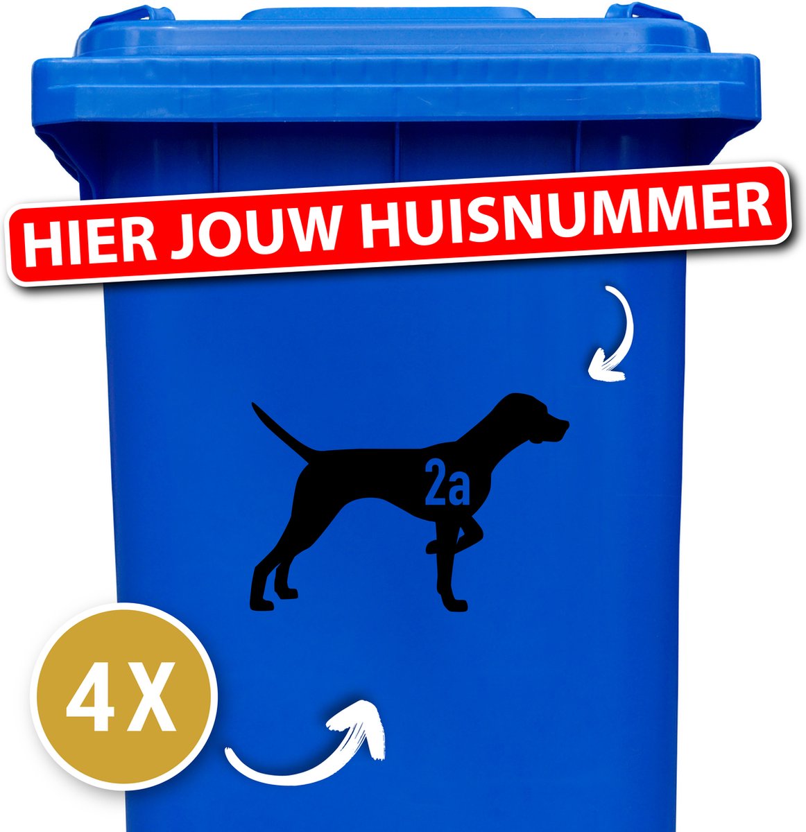 Container sticker - klikostickers - kliko sticker voordeelset - 4 stuks - Pointer - container sticker huisnummer - zwart - vuilnisbak stickers - container sticker hond