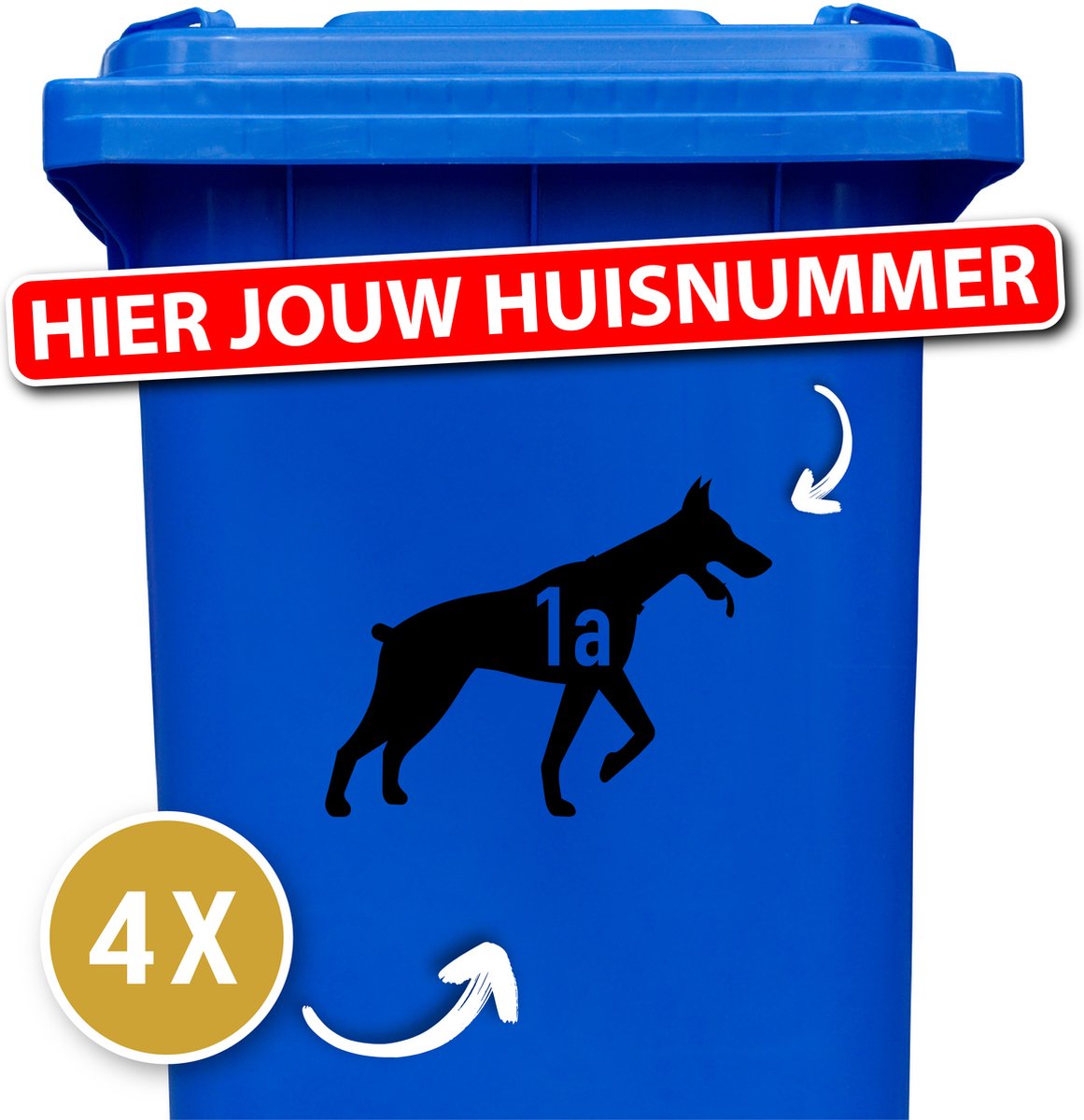 Container sticker - klikostickers - kliko sticker voordeelset - 4 stuks - Doberman - container sticker huisnummer - zwart - vuilnisbak stickers - container sticker hond