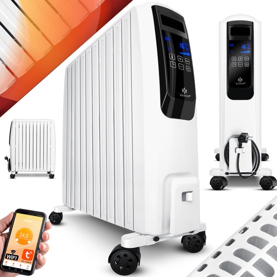 KESSER® Olieradiator 2500W Oliegevulde Radiator met WiFi App & Afstandsbediening en LCD Display - Elektrische Kachel met Thermostaat en Timer Electrische Verwarming - met 10 Ribben, Wit