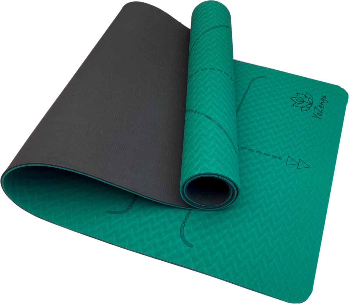 Bol.com YoZenga Premium Mat Lotus Forest/Green - Yoga Mat - Extra Dikke Antislip TPE Sportmat - Duurzaam & Lichtgewicht - Inclus... aanbieding