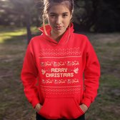 Foute Kerst Hoodie - Kleur Rood - Merry Christmas Oldschool - Maat M - Uniseks Pasvorm - Kerstkleding voor Dames & Heren