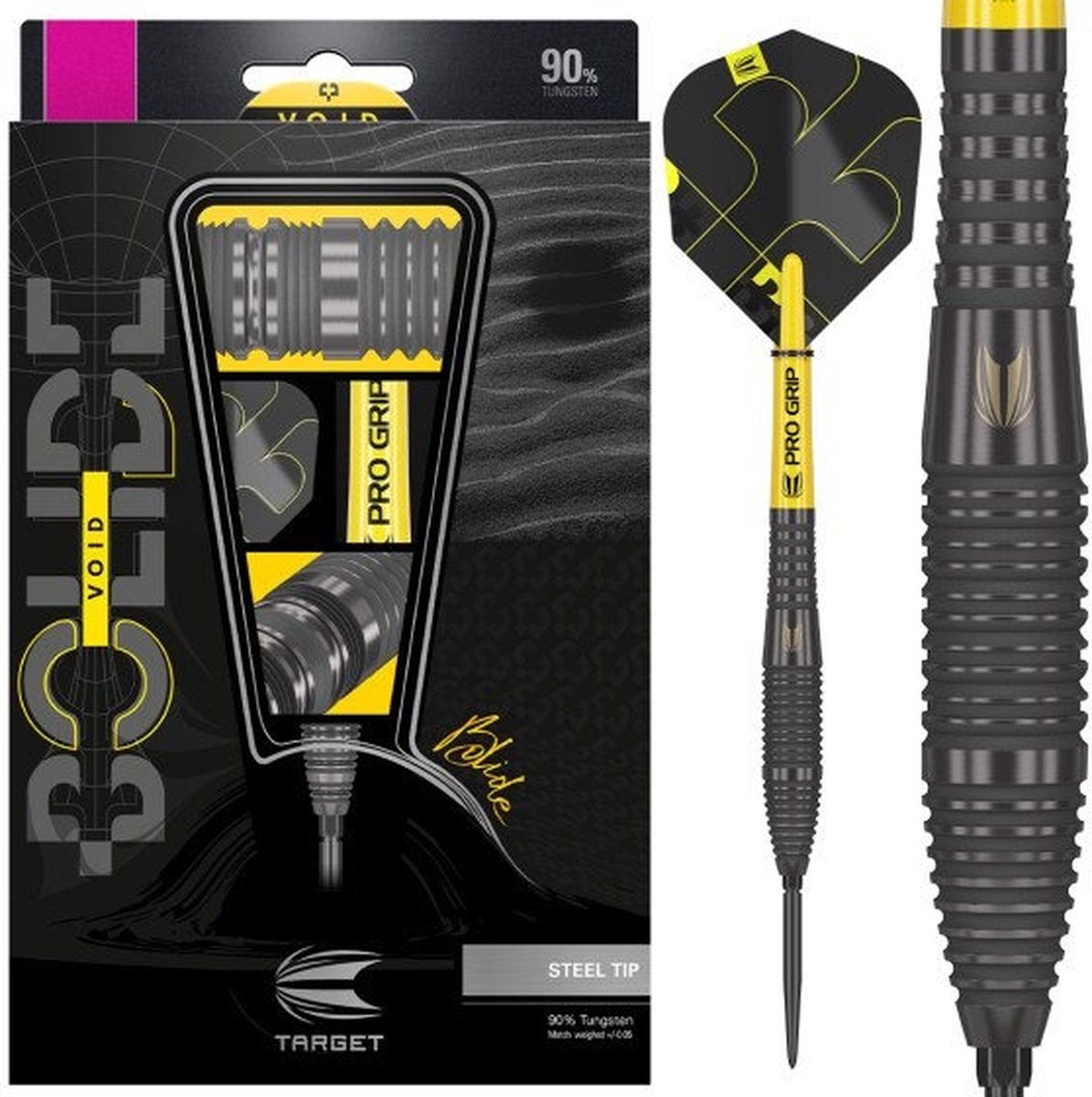 Target Darts Bolide Void 90% Tungsten Dart Set, Steel Tip Swiss Point Darts | Barrel 05, 22G | Professionele Darts Sets, Zwarte Dartpijlen, Swiss Point Inbegrepen