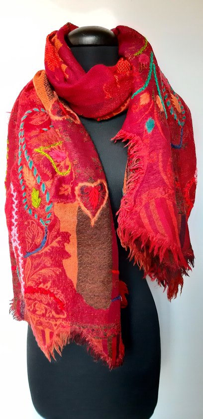Kasjmier Wollen Dames Sjaal - 180 x 70 cm - Fuchsia