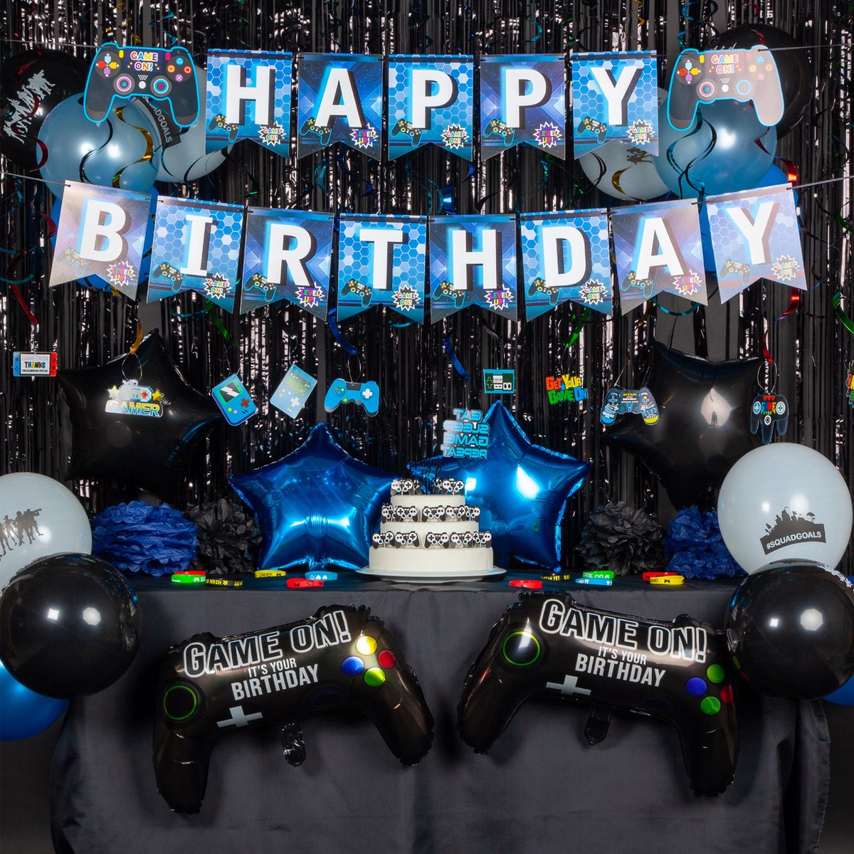 Fissaly 107 Stuks Video Game Verjaardag Versiering Set met Ballonnen - Blauw — afbeelding 3