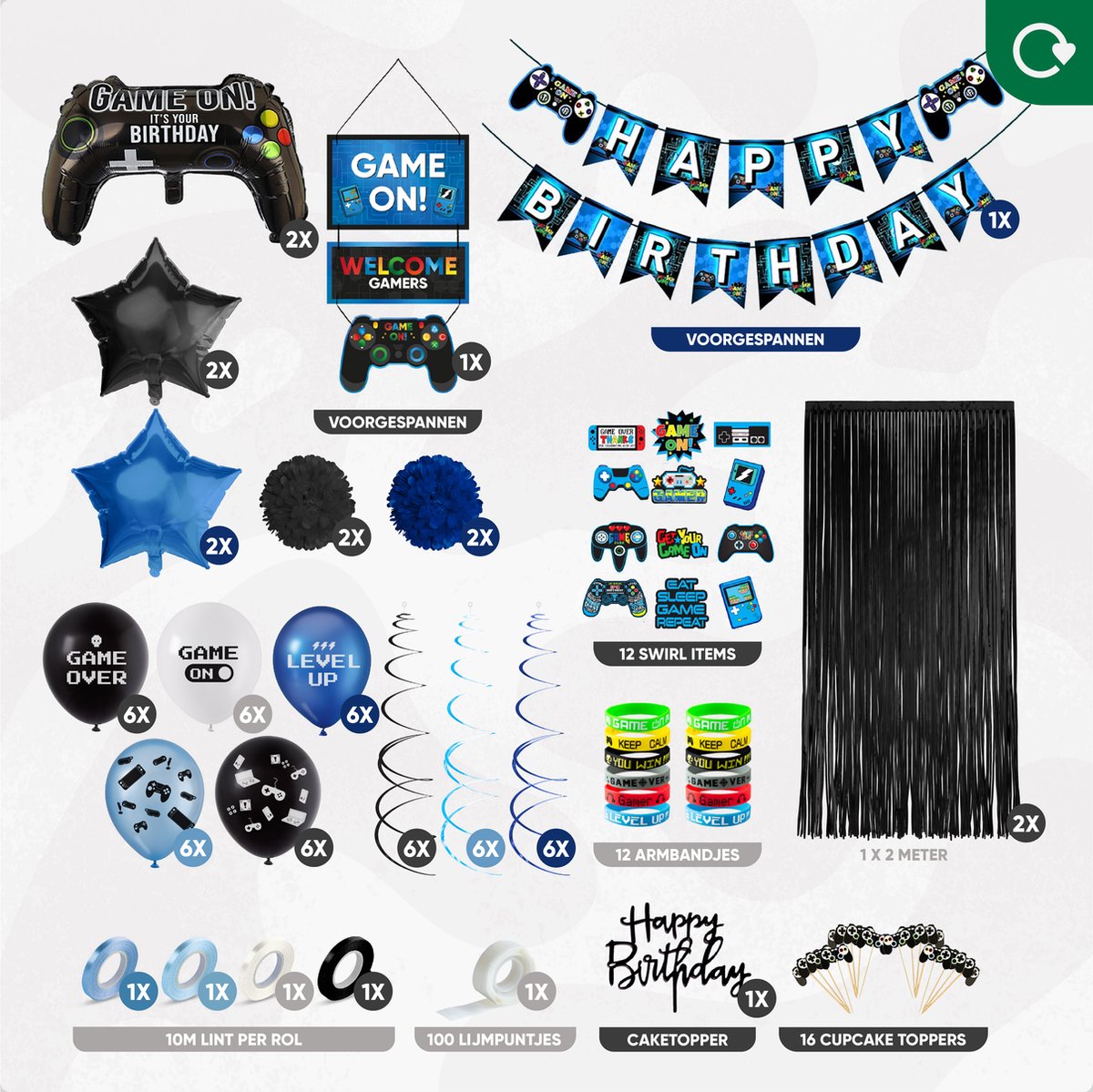Fissaly 107 Stuks Video Game Verjaardag Versiering Set met Ballonnen - Blauw — afbeelding 2