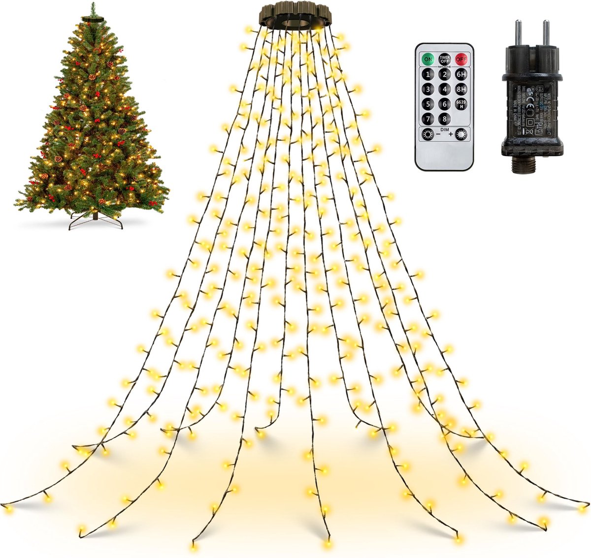 LED Kerstboomverlichting - kerstboom verlichting -8 Lichtsnoer - 280 lampjes - Waterdicht - 2 m hoge - warm licht