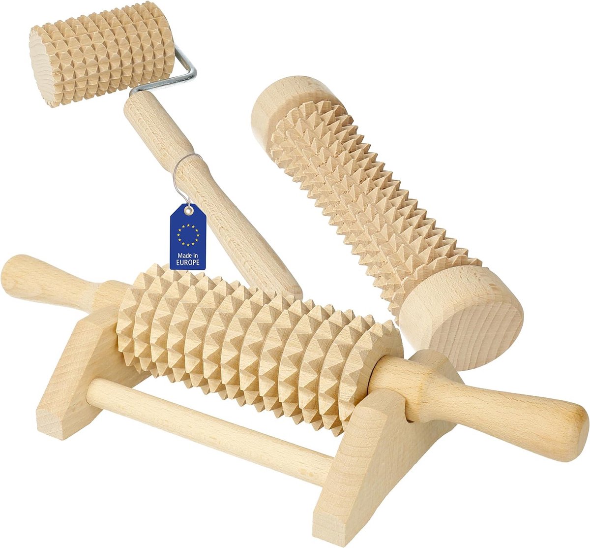 Houten massageroller Set 3 stuks. Massage Wellness Rollers Voet Hand Lichaam