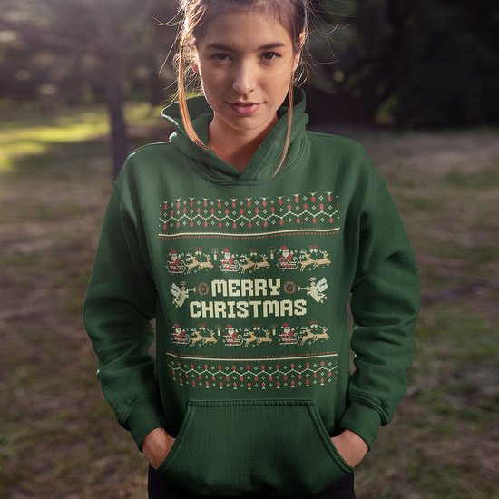 Wrong Noël Hoodie - Couleur Vert - Joyeux Noël Oldschool - Taille 2XL - Unisex Fit - Costumes de Noël pour femmes et hommes