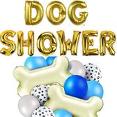 Folie ballon letter set Dog Shower goud met een 14-delige honden ballonnen decoratie set donker blauw, licht blauw, zwart en wit - hond - ballon