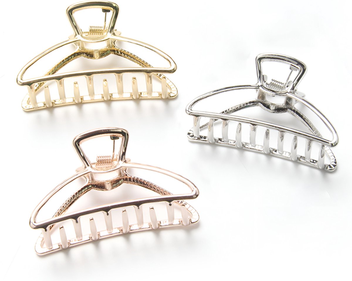 Somstyle Luxe Haarklem Set - 3 Stuks - Haarclips Groot - Bananenklem - Haarspeld - Haarklemmen Dames - Goud, Roze & Zilver