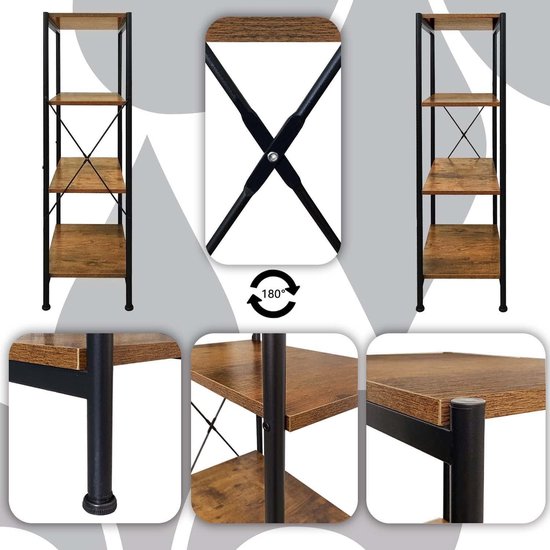 LANTUS Keukenrek op poten voor magnetron, metalen rek van hout en staal, met 3 planken, 65 x 54 x 30 cm, zwart