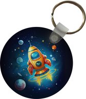 Sleutelhanger rond - Raket in de ruimte - Plastic sleutelhangers voor jongens - Uitdeelcadeautjes - Cadeautje kinderen
