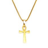 Chaine Acier Plaqué Or + Pendentif Croix Egyptienne Ankh Amulette Homme - Femme