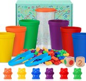 Montessori Set van 71 kleurrijke regenboogtellen, berenspel met bijpassende sorteerbekertjes, nummer kleurherkenning, stapelspeelgoed, educatief speelgoed voor peuters