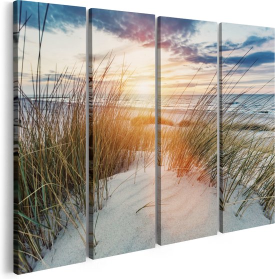 Artaza Canvas Schilderij Vierluik Strand en Zee vanuit Duinen met Zonsondergang - 120x90 - Foto Op Canvas - Canvas Print